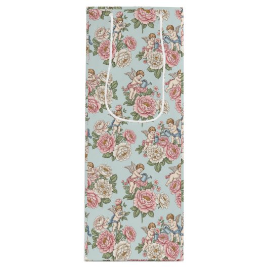 Rococo Revival Cherub Floral Toile Wrapping Paper Wijn Cadeautas (Voorkant)