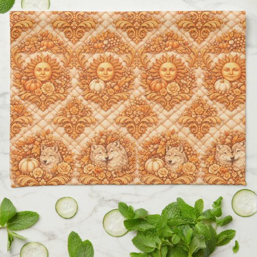 Rococo Revival Damask Nature Pattern Theedoek (Gevouwen)