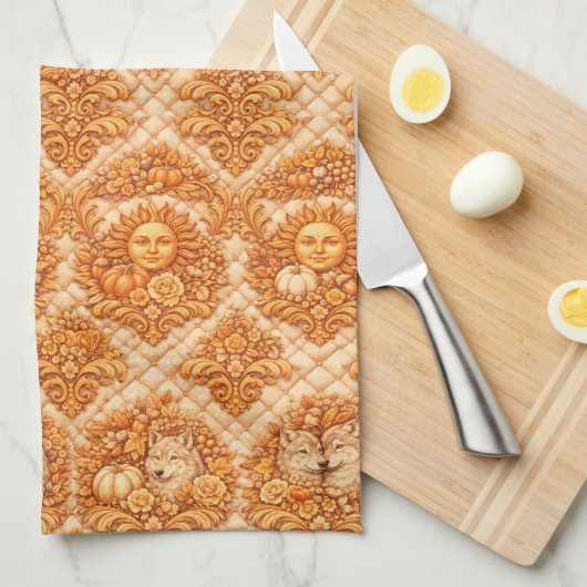 Rococo Revival Damask Nature Pattern Theedoek (Quarter Fold)