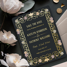 Rococo Revival Elegant Vintage Save The Date Folie Uitnodiging