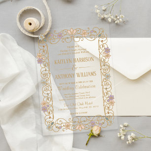 Rococo Revival Elegante Vintage Bloemige Bruiloft Acryl Uitnodigingen