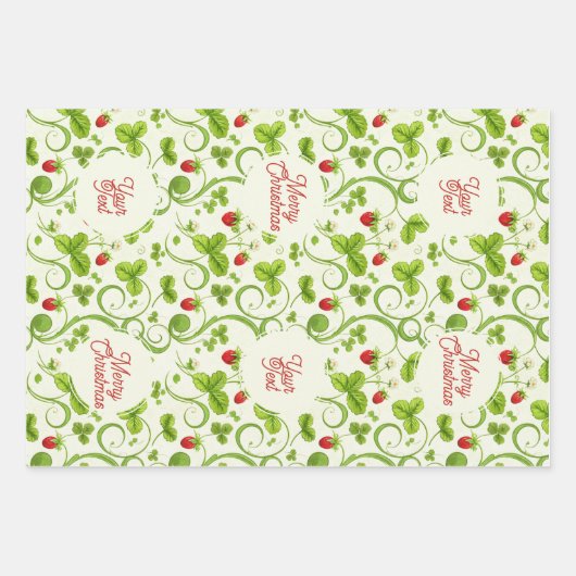 Rococo Revival Wild Strawberry & Clover Custom Inpakpapier Vel (Voorkant)