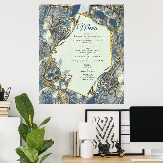 Rococo Rich Pattern-ontwerp met maskers Poster (Thuiskantoor)