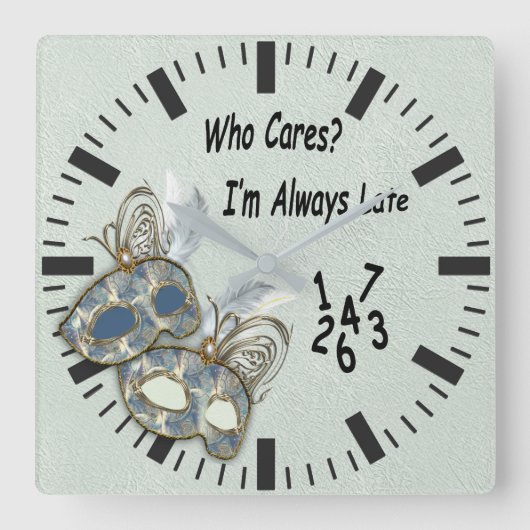 Rococo Rich Pattern-ontwerp met maskers Vierkante Klok (Voorkant)