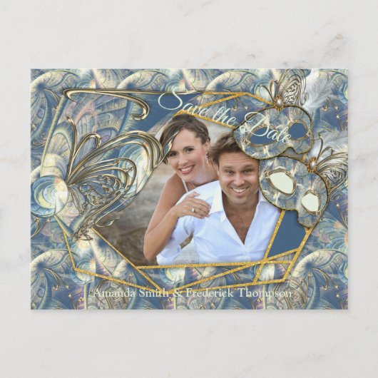 Rococo Rich Romantic Gold Reliefs en maskers Aankondigingskaart (Voorkant)