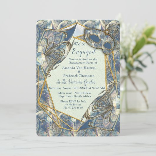 Rococo Rich Romantic Gold Reliefs & Mmaskers Invit Kaart (Staand voorkant)