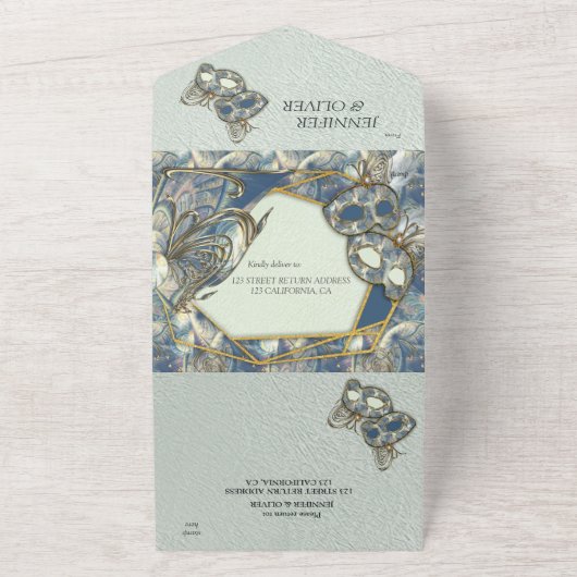 Rococo Rijk Romantische All-in-One Trouw Uitnodigi All In One Uitnodiging (Buitenkant)