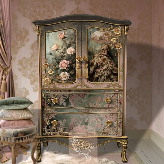 Rococo Roos Romance Portret & Bloemen Tissuepapier