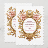 Rococo Royal Wedding Blush Florals Golden Scrolls Kaart (Voorkant / Achterkant)