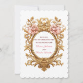 Rococo Royal Wedding Blush Florals Golden Scrolls Kaart (Voorkant)