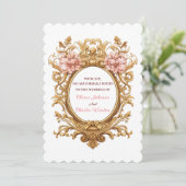 Rococo Royal Wedding Blush Florals Golden Scrolls Kaart (Staand voorkant)