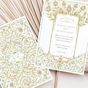 Rococo Roze Bud Floral Nouveau Huwelijk Kaart