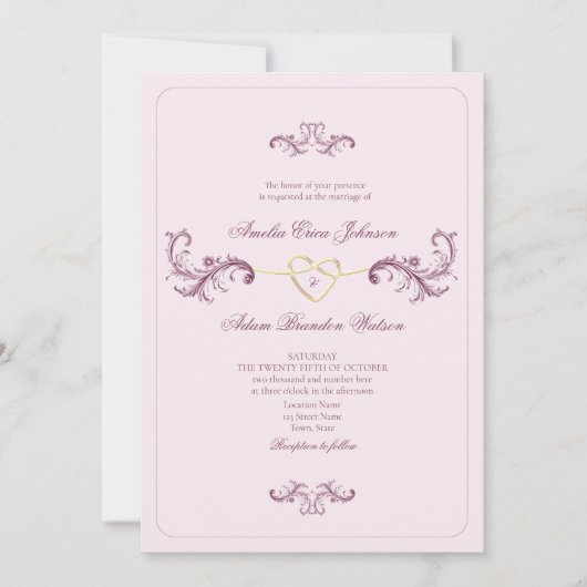 Rococo Roze Vintage Trouw Kaart (Voorkant)
