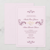 Rococo Roze Vintage Trouw Kaart (Voorkant / Achterkant)