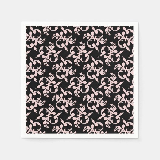 Rococo Roze Zwart Ornament Patroon Servetten (Voorkant)