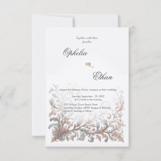 Rococo sierlijke bloemenbruiloft uitnodiging (Voorkant)