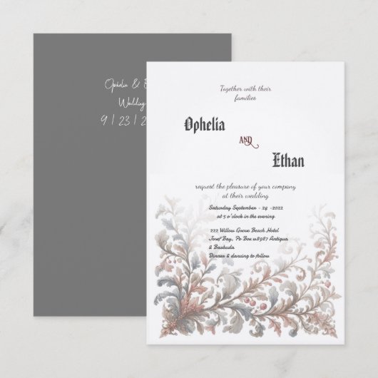 Rococo sierlijke bloemenbruiloft uitnodiging (Voorkant / Achterkant)