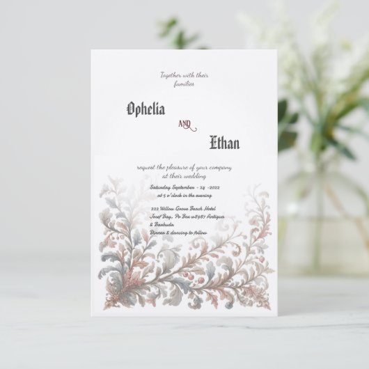 Rococo sierlijke bloemenbruiloft uitnodiging (Staand voorkant)