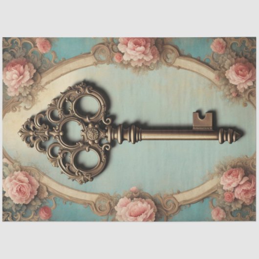 Rococo Skeleton Key Decoupage Papier – Antiek (Voorkant)