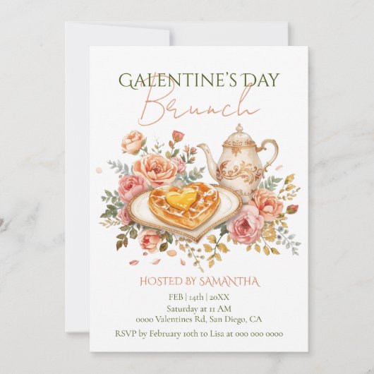 Rococo Tea Heart Waffle Galentine Brunch Florals Kaart (Voorkant)