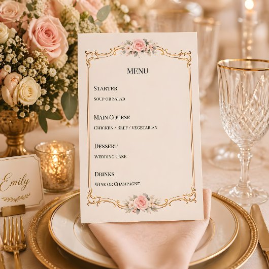 Rococo Thema Elegante Blush Bruiloft Menu
