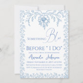 Rococo Toile de Jouy Blauwe Bloemige Bruidsfeest Kaart (Voorkant)