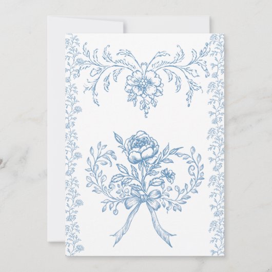 Rococo Toile de Jouy Blauwe Bloemige Bruidsfeest Kaart (Achterkant)