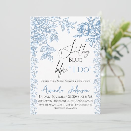 Rococo Toile Something Blue Floral Vrijgezellenfee Kaart (Staand voorkant)