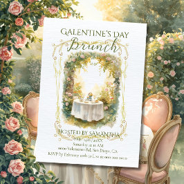 Rococo Tuinlijst Galentine Brunch Zachte Bloemmoti Kaart