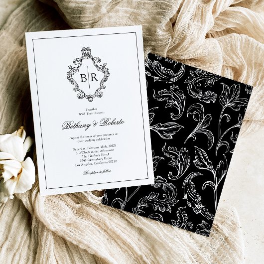 Rococo Vintage Monogram Bruiloft Kaart