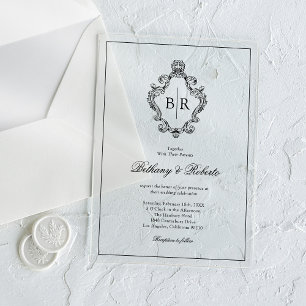 Rococo Vintage Monogram Huwelijk Acryl Uitnodigingen