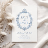 Rococo Vintage Stofblauw Save The Date