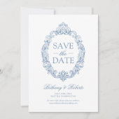 Rococo Vintage Stofblauw Save The Date (Voorkant)