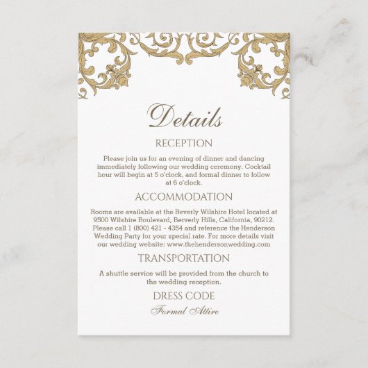  Rococo Vintage Wedding Details Informatiekaartje (Voorkant)