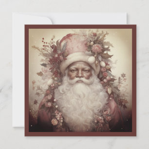 Rococo Zwart Santa Roze Bloemen Kerst Pet Feestdagenkaart