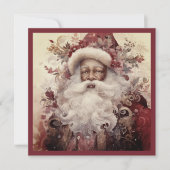 Rococo Zwart Santa Wit Baard Bloemenaccent Feestdagenkaart (Voorkant)