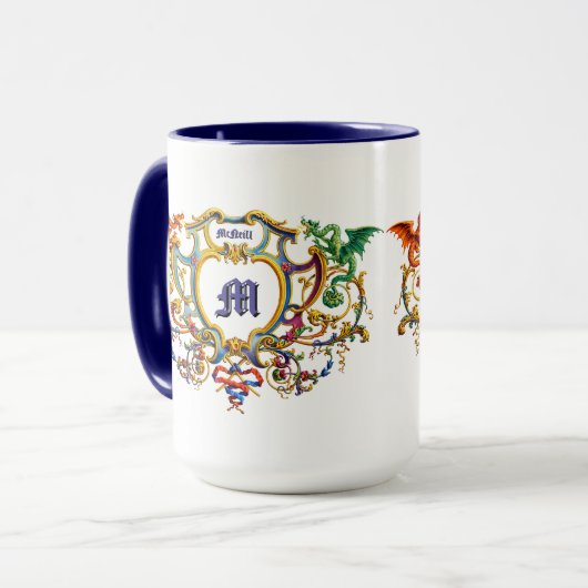 Rocococo Cartouche Naam & Monogram van Draken Mok (Voorkant links)