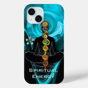 ROD ASCLEPIUS,7 CHAKRAS YOGA LOTUS POSE Blue iPhone 15 Case
