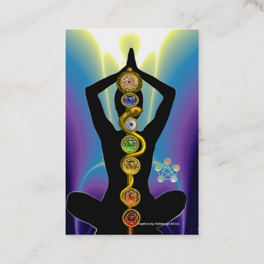 ROD ASCLEPIUS,7 CHAKRAS YOGA LOTUS POSE Blue Visitekaartje (Achterkant)