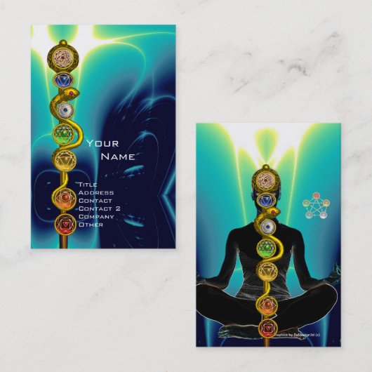 ROD ASCLEPIUS,7 CHAKRAS YOGA LOTUS POSE Blue Visitekaartje (Voorkant / Achterkant)