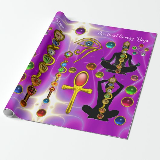 ROD ASCLEPIUS,7 CHAKRAS YOGA LOTUS POSE ,Horus Oog Cadeaupapier (Uitgerold)