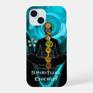 ROD ASCLEPIUS, 7 CHAKRA'S YOGA LOTUSPOSE Blauw iPhone 15 Hoesje