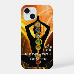 ROD ASCLEPIUS, 7 CHAKRA'S YOGA LOTUSPOSE Geel iPhone 15 Case