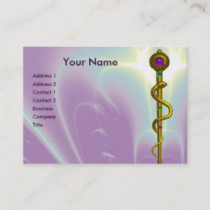 ROD ASCLEPIUS Gold Medical Healing Symbol Paars Visitekaartje