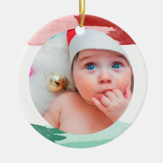 Röd & Grön Vattenfärg - Min Första Jul - Foto Keramisch Ornament