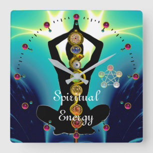 ROD OF ASCLEPIUS 7 CHAKRAS,YOGA LOTUS POSE Blue Vierkante Klok