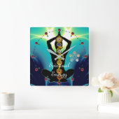 ROD OF ASCLEPIUS 7 CHAKRAS,YOGA LOTUS POSE Blue Vierkante Klok (Huis)