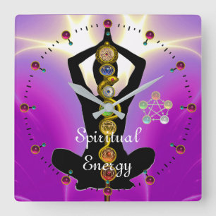 ROD OF ASCLEPIUS 7 CHAKRAS,YOGA LOTUS POSE Pink Vierkante Klok