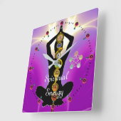 ROD OF ASCLEPIUS 7 CHAKRAS,YOGA LOTUS POSE Pink Vierkante Klok (Hoek)