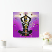 ROD OF ASCLEPIUS 7 CHAKRAS,YOGA LOTUS POSE Pink Vierkante Klok (Huis)